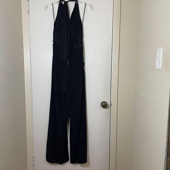 ALICE + OLIVIA Open Back Disco black silk Jumpsuit halter cowl neck US 2 $495 - Picture 5 of 11